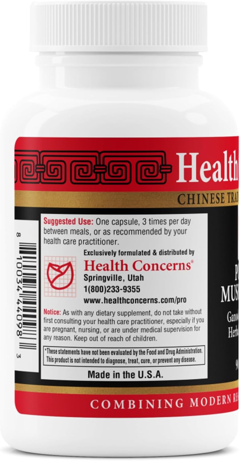 Health Concerns Power Mushrooms - Immune System & Natural Energy Support - Adaptogenic Mushroom Supplement with Reishi, Tremella, Maitake, Poria - Traditional Chinese Herbal Supplement - 90 Capsules