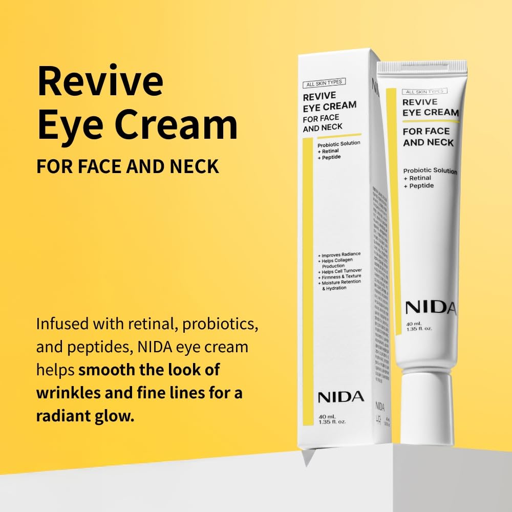 NIDA Revive Eye Cream for Face & Neck - Probiotic, Retinal & Peptide Formula for Wrinkles, Firmness & Cell Turnover (1.35 fl. oz / 40ml)