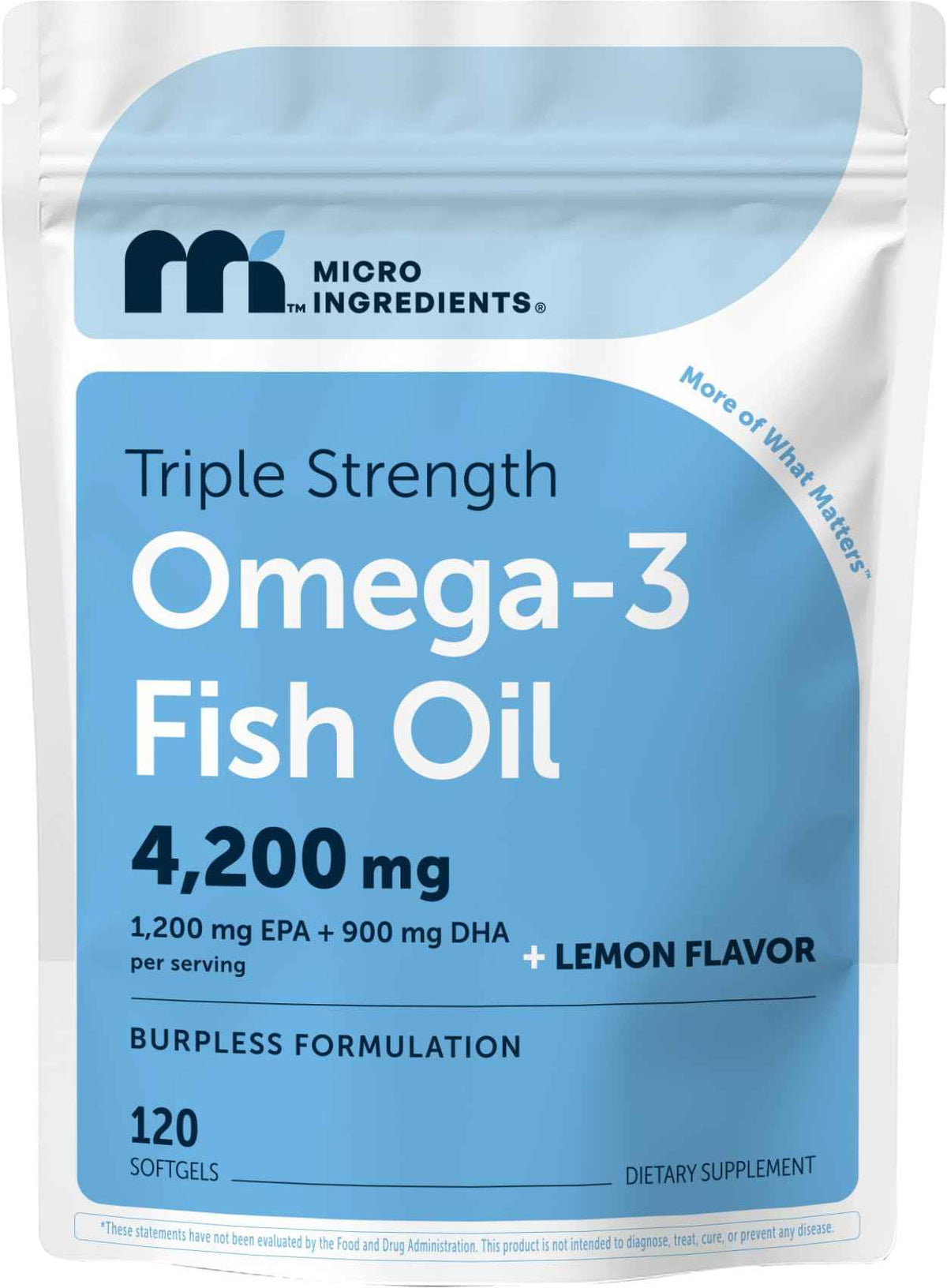 Micro Ingredients Triple Strength Omega-3 Fish Oil 4,200 mg Per Serving - EPA 1200mg + DHA 900mg Per Serving, Wild Caught Fish Source, Lemon-Flavored, 240 Softgels, Burpless, No Fishy Aftertaste.