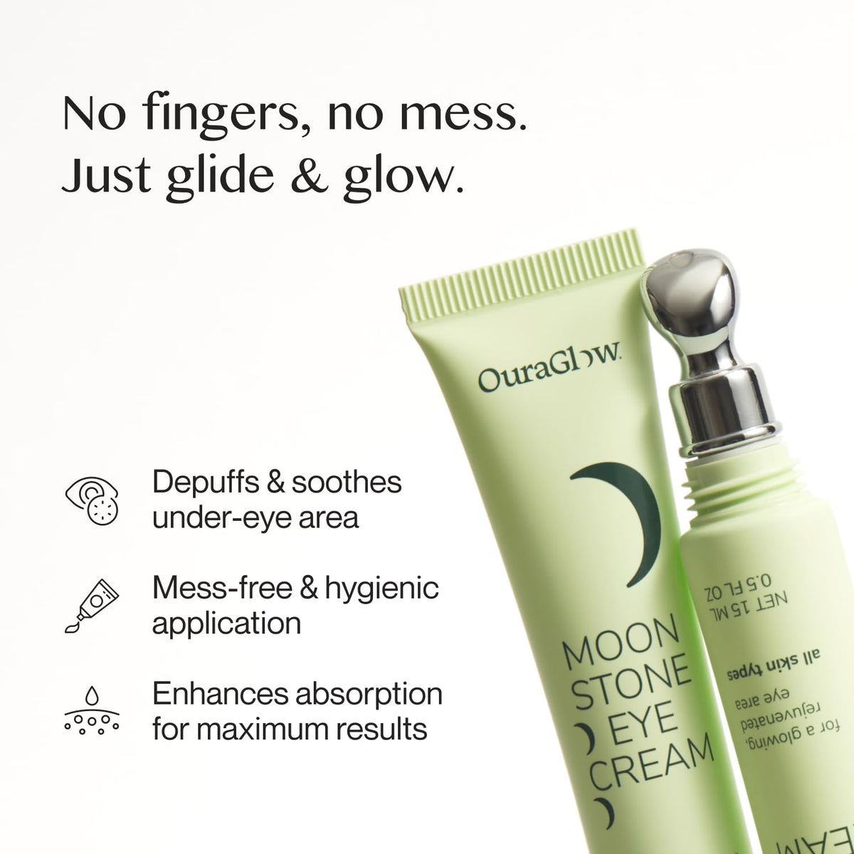 OURAGLOW Caffeine Eye Cream with Cooling Tip & Moonstone - Under Eye Cream for Dark Circles, Puffiness & Wrinkles - Retinol & Peptides (Fragrance-Free)