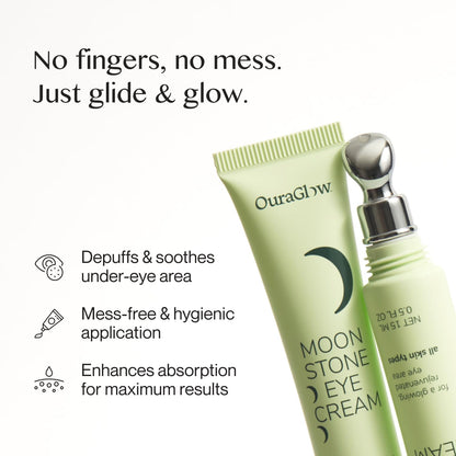OURAGLOW Caffeine Eye Cream with Cooling Tip & Moonstone - Under Eye Cream for Dark Circles, Puffiness & Wrinkles - Retinol & Peptides (Fragrance-Free)