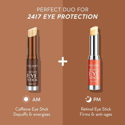 VELAMO Advanced Caffeine & Retinol Eye Stick Duo – AM/PM Under Eye Balm for Dark Circles, Puffiness & Wrinkles