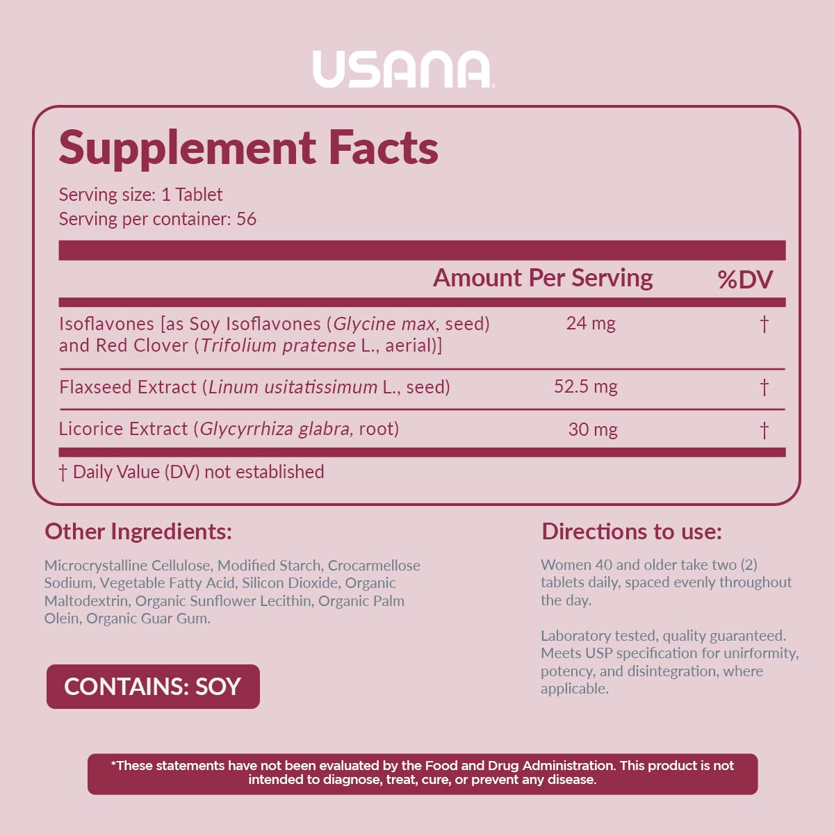 USANA EstroPro with Phytoestrogens for Symptomatic Support During Menopause* - 56 Tablets