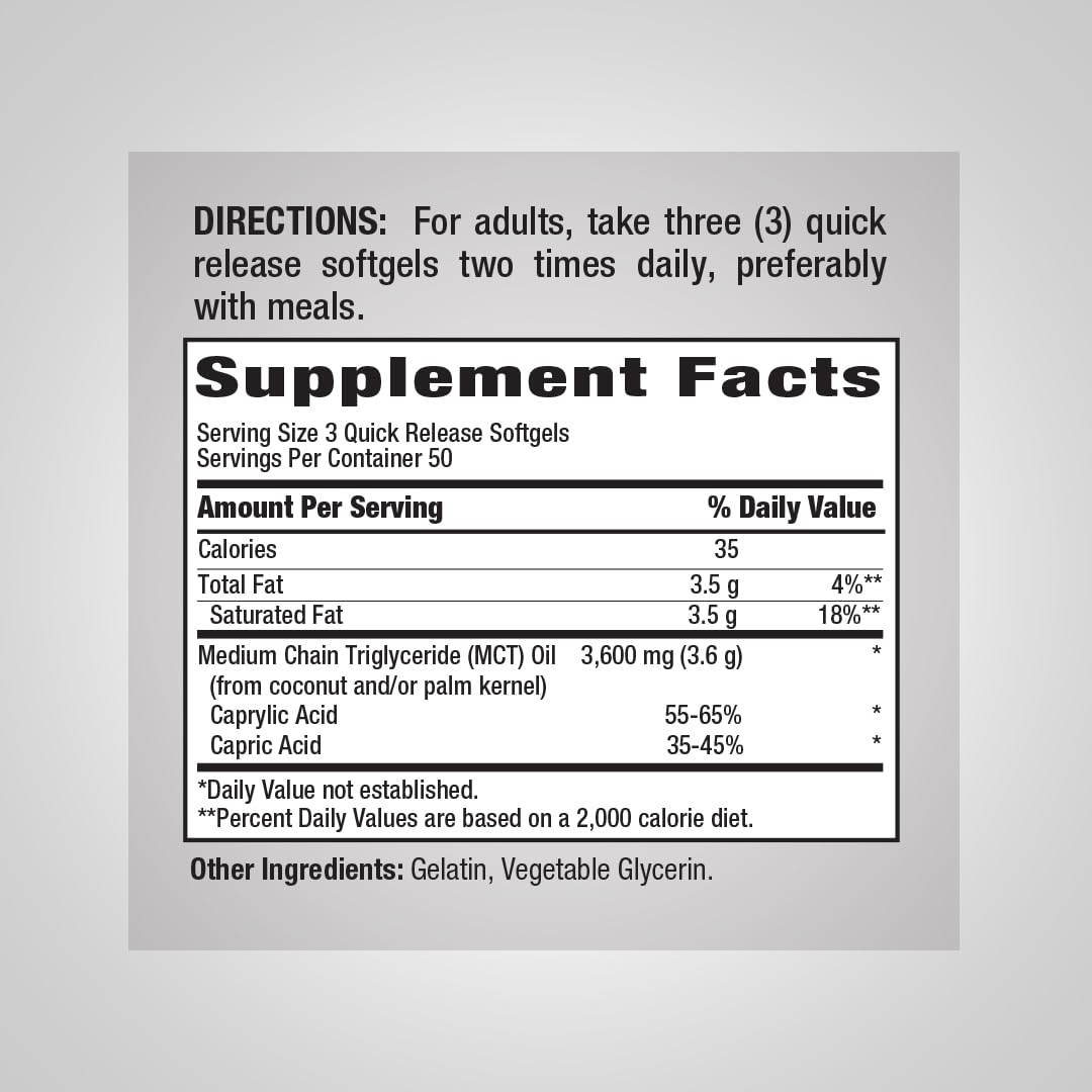 Piping Rock MCT Oil Softgel Capsules 3600mg | 150 Pills