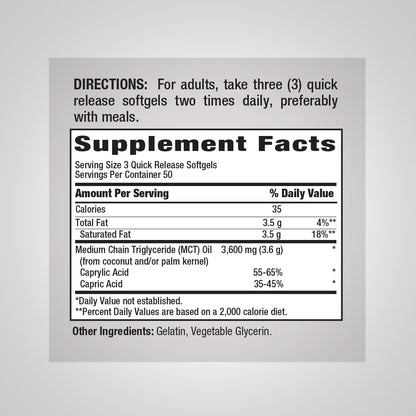Piping Rock MCT Oil Softgel Capsules 3600mg | 150 Pills