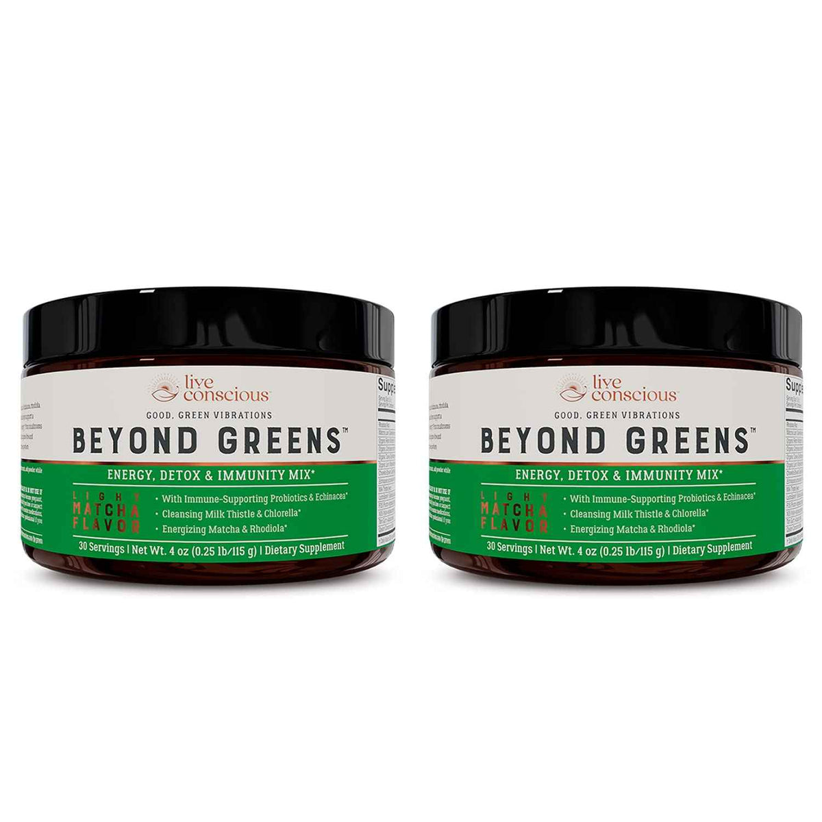 Live Conscious Beyond Greens Superfood Powder - Delicious Debloating Super Greens Powder - Matcha Greens Blend w/Chlorella, Echinacea, Probiotics for Immune Support & Energy