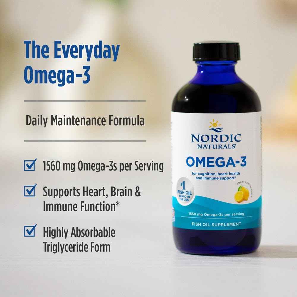 Nordic Naturals Omega-3, Lemon Flavor - 16 oz - 1560 mg Omega-3 - Fish Oil - EPA & DHA - Immune Support, Brain & Heart Health, Optimal Wellness - Non-GMO - 96 Servings