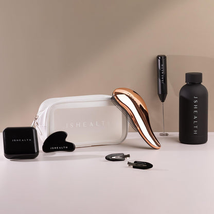 JSHealth Signature Rose Gold Hair Brush - Detangle + Smooth for Women - Gentle on Hair, Supports Scalp Health and Hair Follicles
