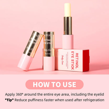 UJhay Retinol Eye Stick - Anti-Aging Eye Balm with Caffeine & Vitamin C for Dark Circles, Puffiness & Wrinkles - Hydrating Under-Eye Stick