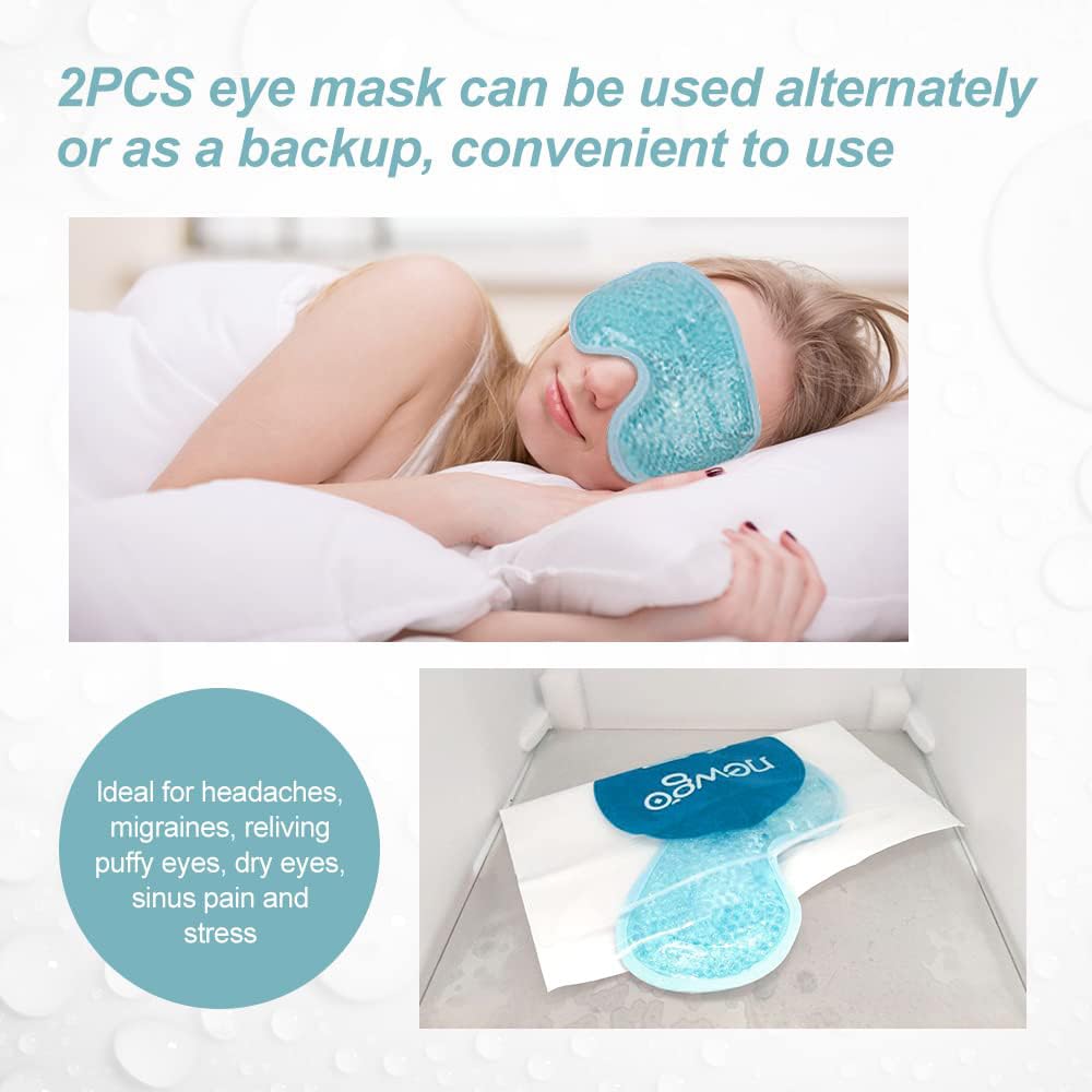 NEWGO Cooling Eye Mask Cold Ice Pack – Puffy Eyes, Dark Circles, Headache & Stress Relief (Blue 2 Pack)
