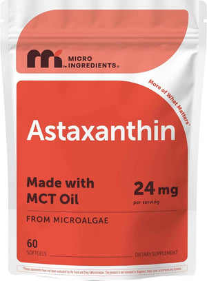 Micro Ingredients Astaxanthin 24mg Per Serving with MCT Oil, 60 Softgels - 2 Month Supply. Natural Microalgae Sourced Astaxanthin Supplement. Easy-to-Swallow. Non-GMO, Gluten Free, Soy Free.