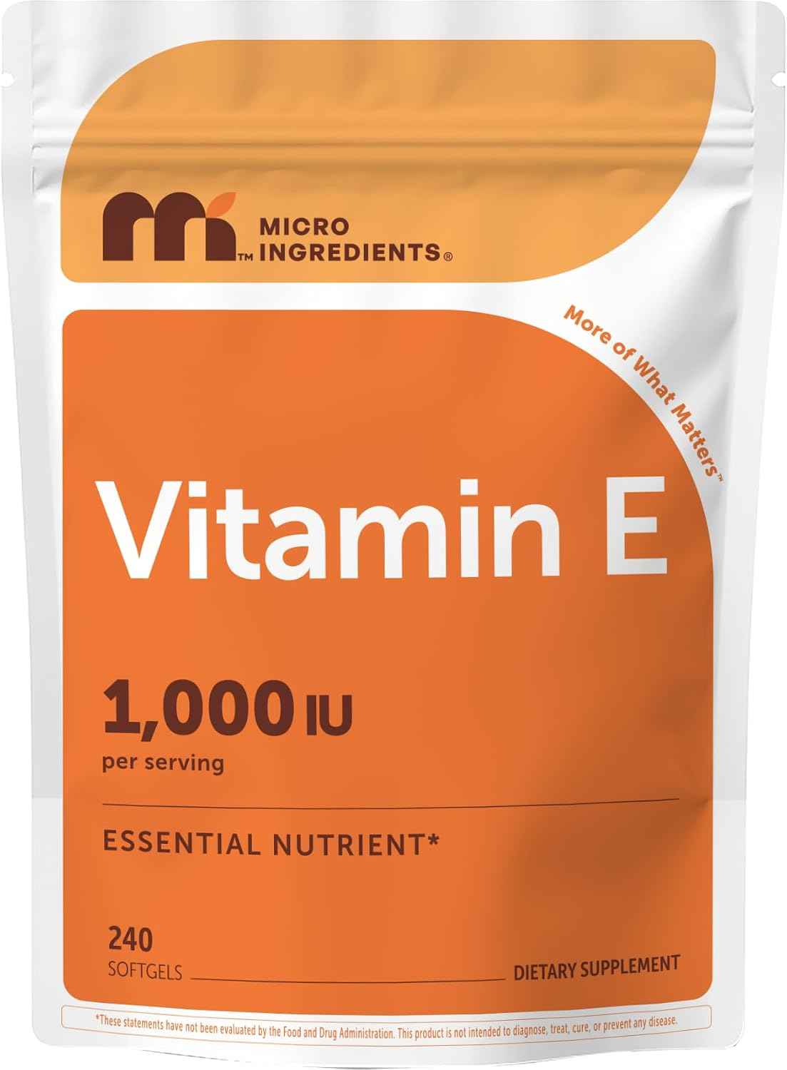 Micro Ingredients Vitamin E 1000 IU (450 mg) Per Serving, 240 Softgels - Daily Vitamin E Supplement - 4-Month Supply - Non-GMO, Gluten Free