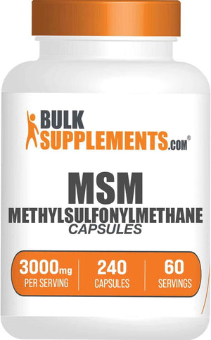 BulkSupplements.com MSM Capsules - Methylsulfonylmethane, MSM 3000mg - Joint Supplements, Gluten Free, 4 Capsules per Serving, 240 Count (Pack of 1)