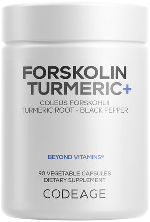Codeage Forskolin, Pure Forskolin Coleus + Organic Turmeric Root Powder, 95% Curcuminoids + Bioperine Black Pepper - 20% Standardized Coleus Forskohlii Supplement - Non-GMO - 90 Capsules CodeageBuy Supplements Australia