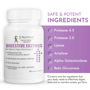TJ Nutrition Digestive Enzymes for Sensitive Stomachs - Supports Vagus Nerve, Vegetarian Pancreatic Support, Timed Release Formula for Optimal Gut Health, Enhances Food Digestion & Gut Flora