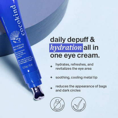 Cocokind Revitalizing Eye Cream – Hydrating & Depuffing Eye Cream with Cooling Metal Applicator for Fine Lines & Wrinkles (0.5 fl oz, 3 Pack)