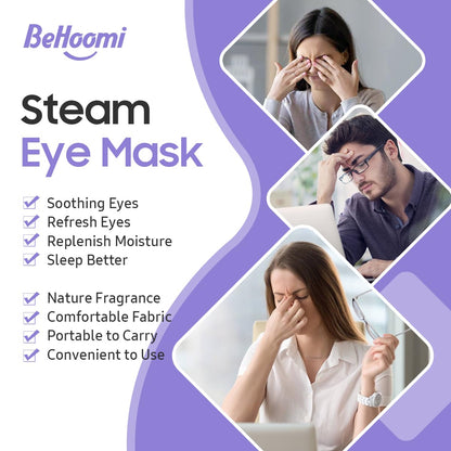 BeHoomi Self Heating Steam Eye Mask – Lavender Scented Warm Compress Heated Eye Mask for Sleep, Spa & Relaxation (20 Pack)
