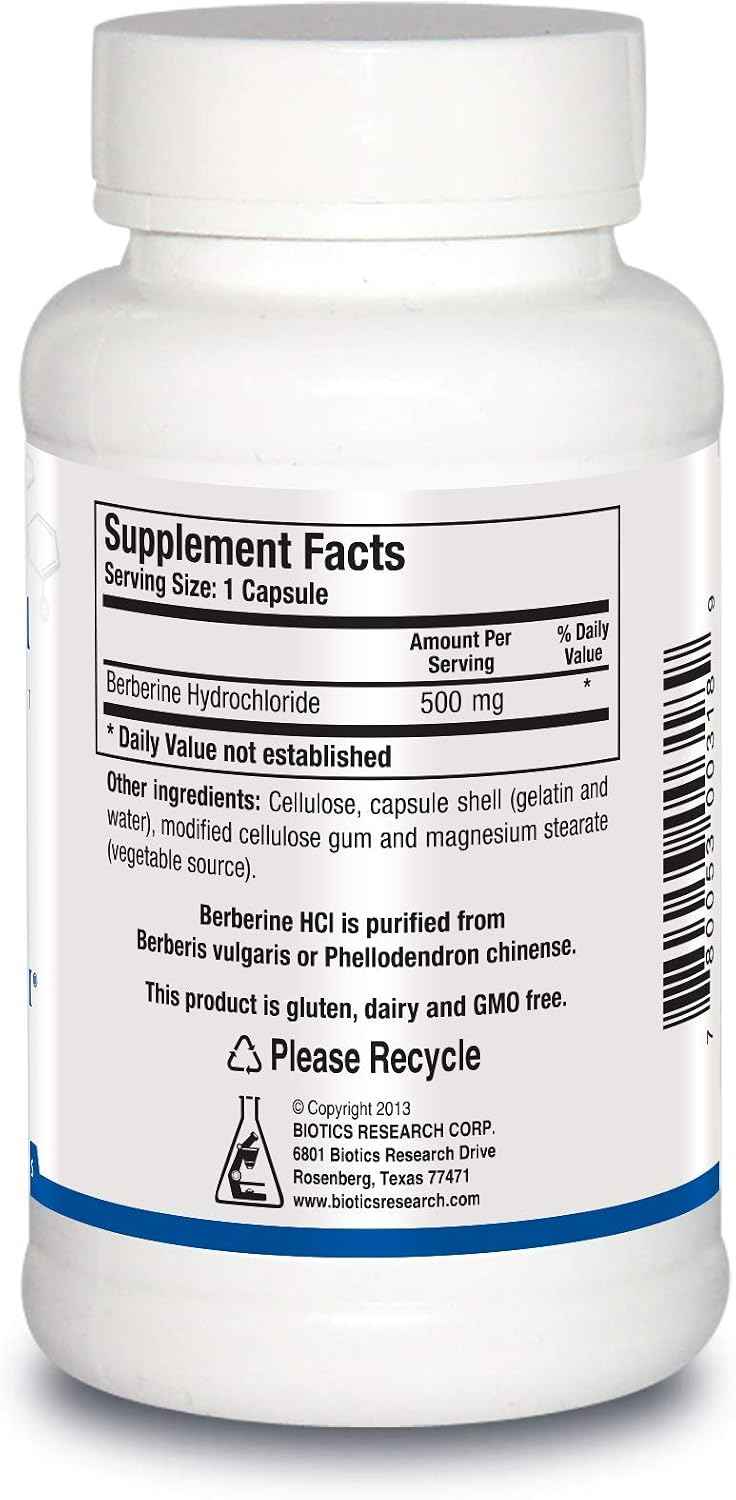 BIOTICS RESEARCH Berberine HCl, Botanical Berberine Supplement 500mg Per Serving - Supports Heart Health, Immune System, Healthy GI, Healthy Cholesterol, Gluten Free - 90 Capsules