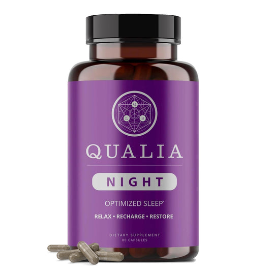 Qualia Life Sciences Qualia Night Sleep Aid | Non-Habit Forming | Science-Backed Supplement for Deep Refreshing Sleep | Melatonin-Free, Vegan, Non-GMO, Gluten-Free 80 Count | (1 Month Supply)