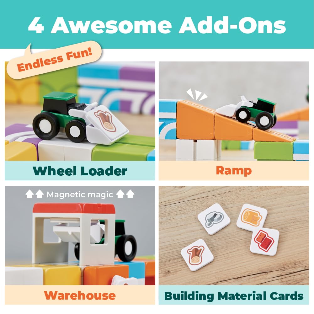 QBI Magnetic Blocks Ages 3+, Wheel Loader Construction Toy Set, 21 PCS