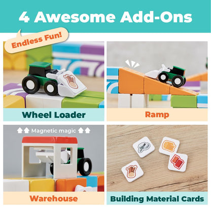 QBI Magnetic Blocks Ages 3+, Wheel Loader Construction Toy Set, 21 PCS