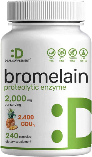 Bromelain Supplement 2,000mg Per Serving, 240 Capsules - Natural Proteolytic Enzymes from Fresh Pineapple - Supports Nutrient Digestion