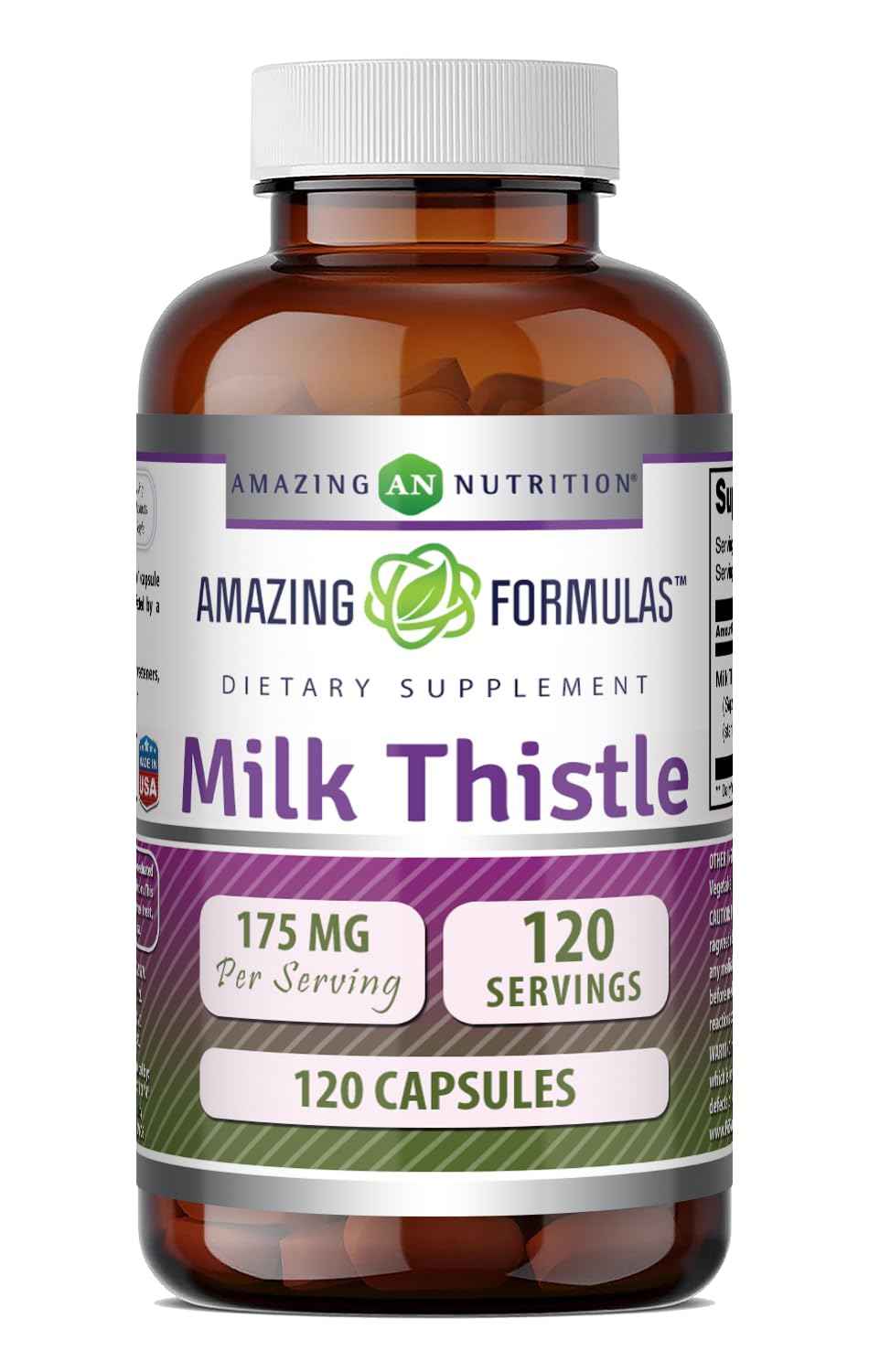 Amazing Formulas Milk Thistle Supplement - 175 Mg per Serving - 120 Capsules - Non-GMO - Gluten-Free - Made in USA