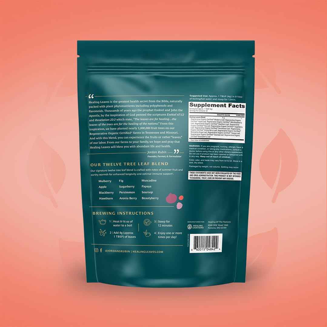 Healing Leaves, Longevity Blend Loose-Leaf Tea- 30 Servings - Biblically Inspired, 12 Fruit Tree Leaf Blend. Supports Digestion, Immune Function, Healthy Inflammation Response and Energy