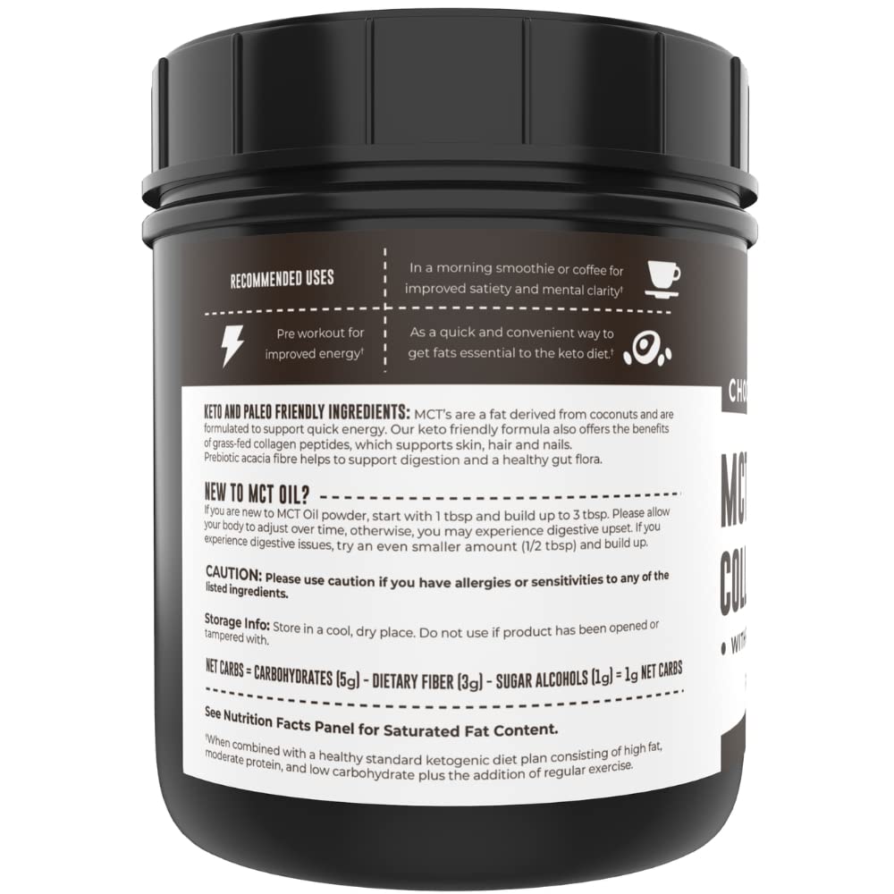 MCT Oil Powder with Acacia Fiber & Collagen Peptides, Chocolate, 16oz