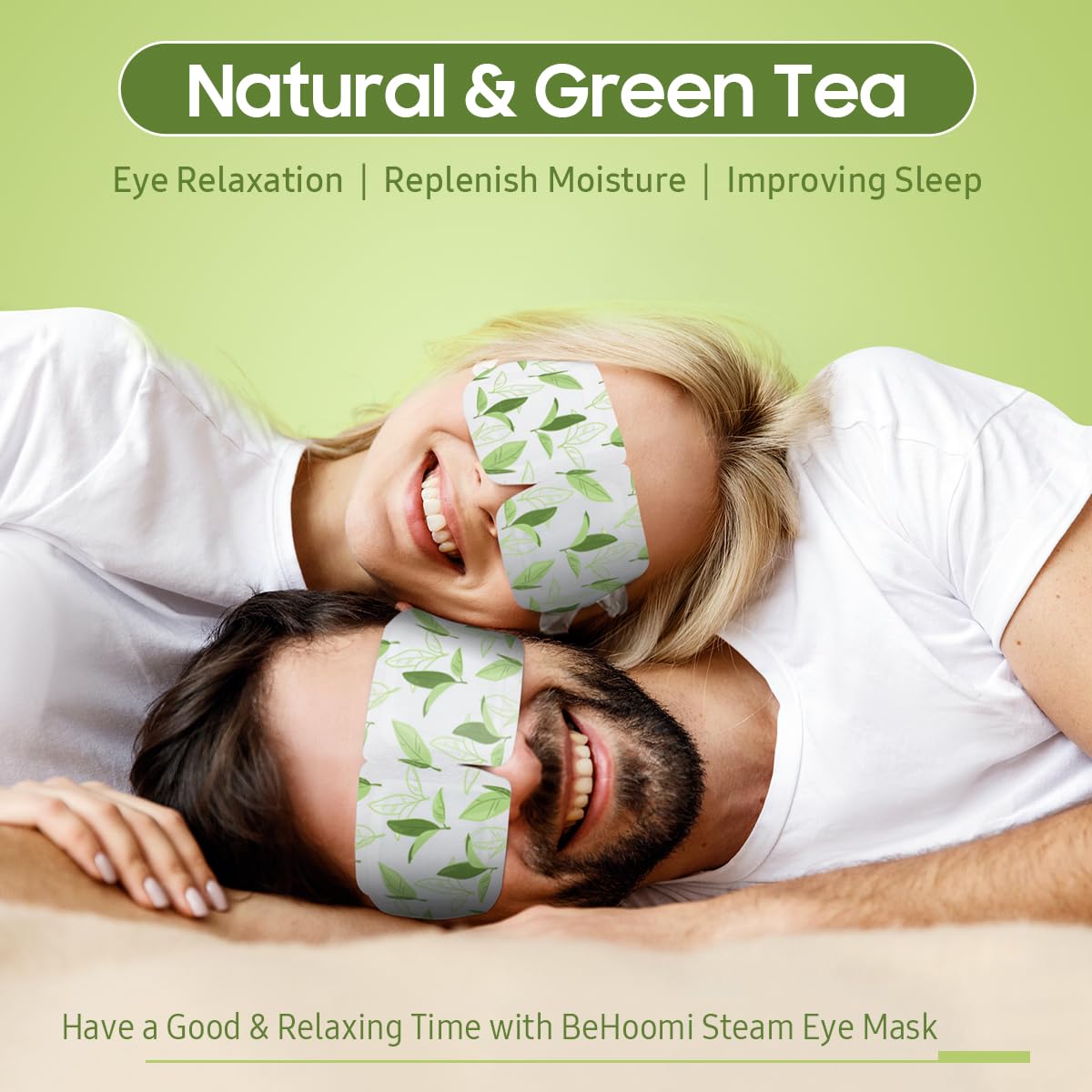 BeHoomi Self Heating Steam Eye Mask – Green Tea Scented Warm Compress Heated Eye Mask for Sleep, Spa & Relaxation (20 Pack)