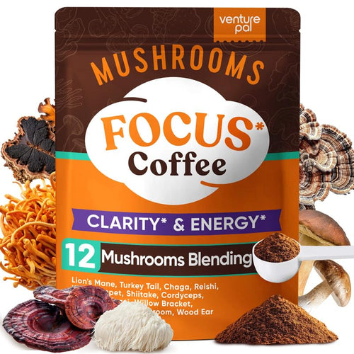 Venture Pal Mushroom Coffee, 12 Mushrooms, Focus & Digestion, 40 Servings - 12 Adaptogenic Mushrooms with Lion's Mane, Cordyceps, Reishi, Turkey Tail, Ashwagandha & Probiotics, Low Caffeine & Calories
