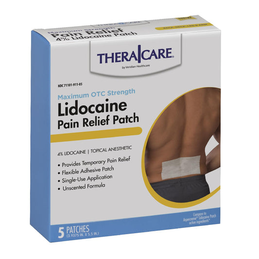 Thera|Care Pain Relief Patch | 4% Lidocaine Patch | 3.9” x 5.5” | 5-Count Box