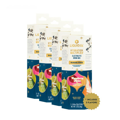 Liquid I.V. Hydration Multiplier Sugar-Free Sample Pack- Raspberry Melon, Lemon Lime, and White Peach - 4 Pack (12 Sticks)