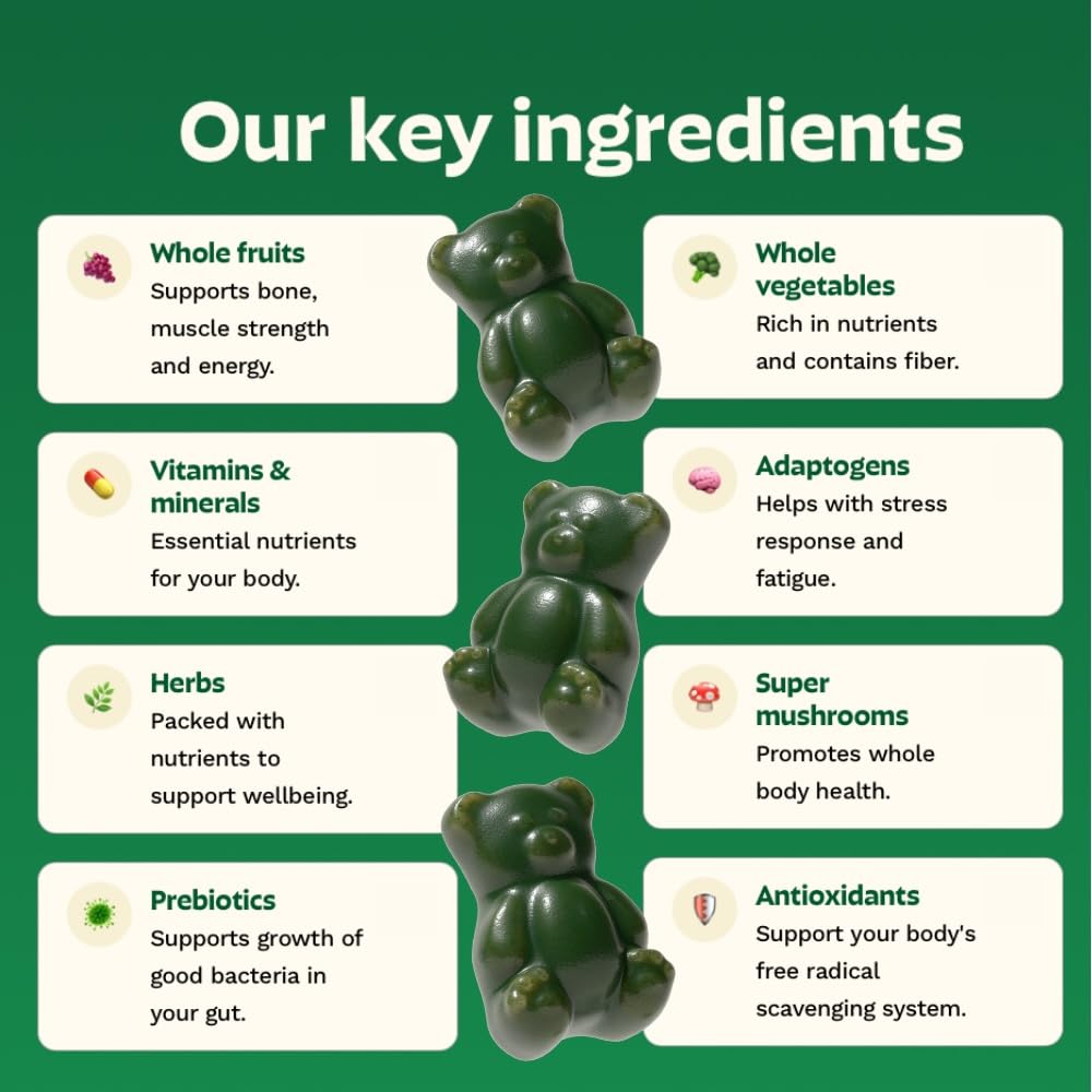 Adult Greens Gummies Sugar Free Multivitamin & Prebiotic Fiber, 10 ct