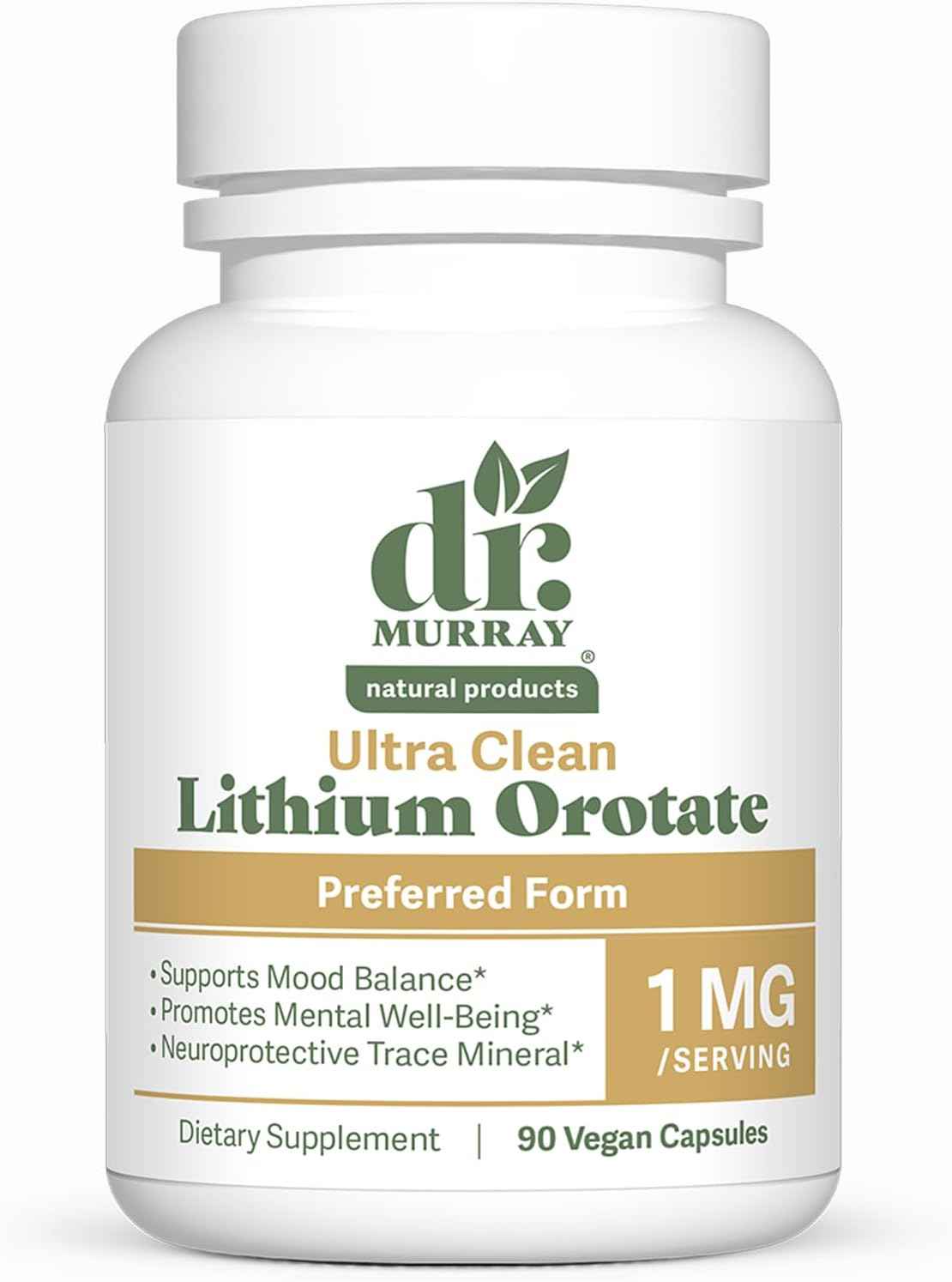 Dr. Murray's Ultra Clean Lithium Orotate 1mg Vegan Capsules - Supports Mood Balance - Cognitive Resilience - Nervous System Health - Emotional Well-Being - 90 Count
