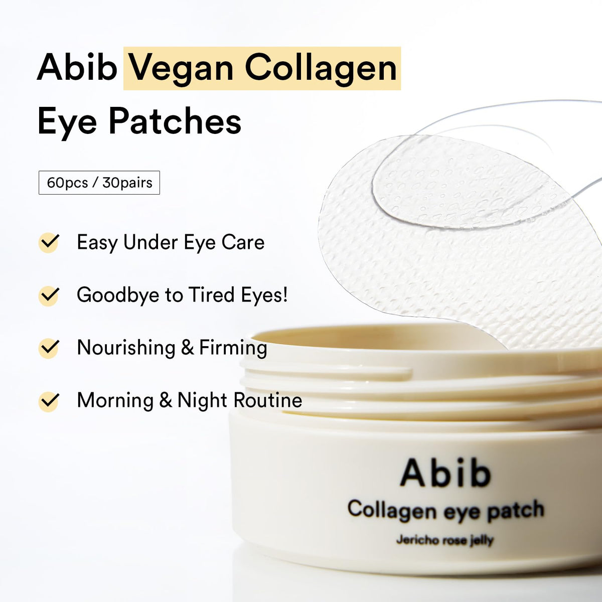 Abib Collagen Eye Patch Jericho Rose Jelly - 60 Patches - Hydrating Korean Under Eye Masks with Caffeine & Niacinamide