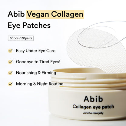Abib Collagen Eye Patch Jericho Rose Jelly - 60 Patches - Hydrating Korean Under Eye Masks with Caffeine & Niacinamide