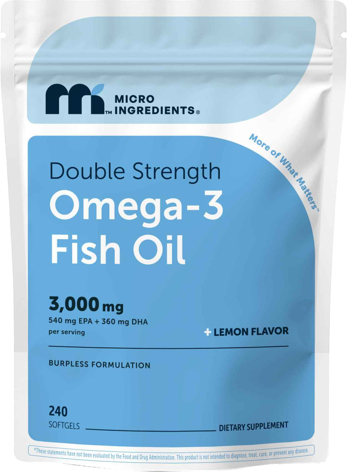 Micro Ingredients Omega 3 Fish Oil Supplements 3,000mg Per Serving, 240 Softgels - Lemon Flavored - Burpless - EPA 540mg + DHA 360mg - Deep Sea Fish