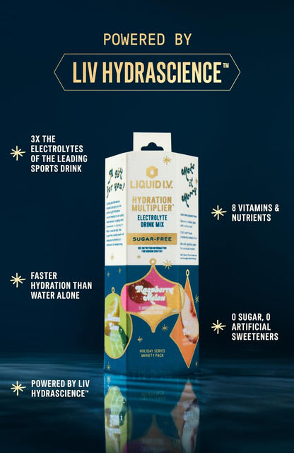 Liquid I.V. Hydration Multiplier Sugar-Free Sample Pack- Raspberry Melon, Lemon Lime, and White Peach - 4 Pack (12 Sticks)