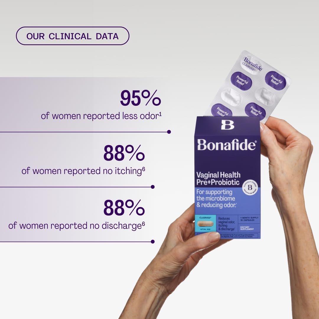 Bonafide Clairvee Vaginal Probiotic for Relief from Odor, Itching, & Discharge. - 1-Month Supply (15 Capsules)