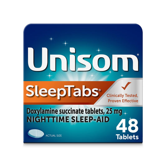 Unisom SleepTabs Nighttime Sleep Aid Tablets for Adults, Doxylamine Succinate 25mg, Non-Habit-Forming Sleep Medicine for Relief from Occasional Sleeplessness, 48 Count