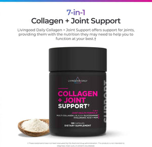 Livingood Daily Collagen + Joint Support, Grass Fed Multi Collagen Peptides I III V X with Hyaluronic Acid, Joint Support Supplement for Women & Men, Hair Skin Nails, Keto & Gluten Free, 120 Capsules