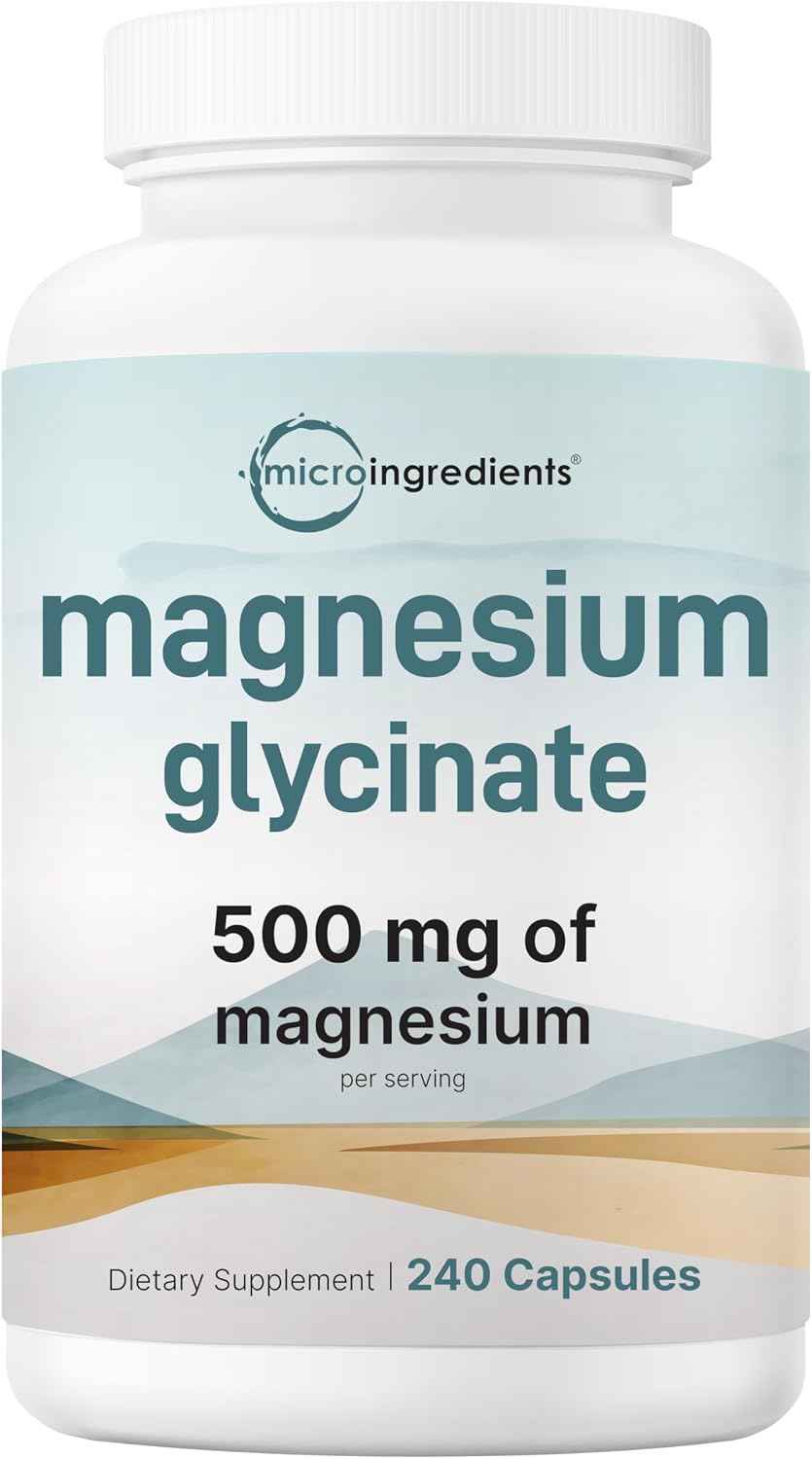 Micro Ingredients Magnesium Glycinate 500mg Per Serving, 240 Capsules - Potent Elemental Form, Chelated, High Absorption - Healthy Muscle, Bones, & Mood Support Supplement - Non-GMO