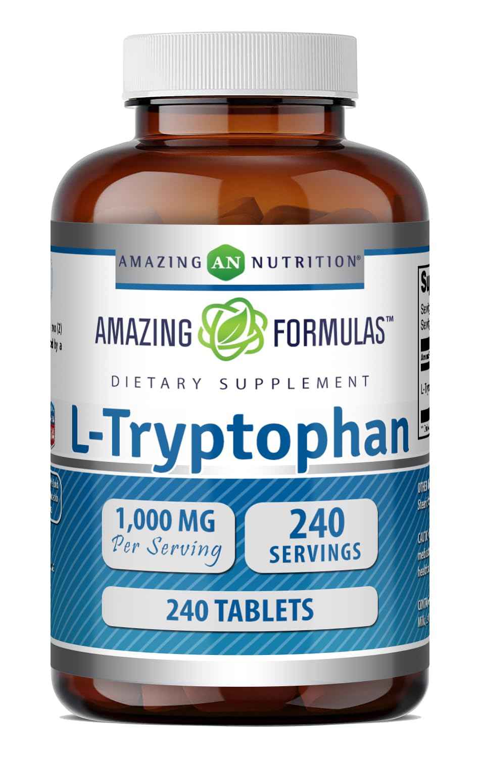 Amazing Formulas L-Tryptophan 1000mg Tablets Supplement - Non-GMO - Gluten Free - Made in USA (240 Count)