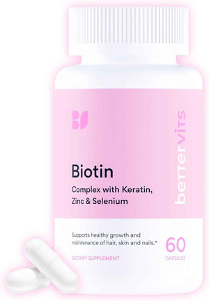 Betterrvits Hair Growth Vitamins for Women - Biotin 12,000 mcg with Zinc, Copper and Selenium Complex - Hair Skin and Nails Supplement for Women and Men with Keratin KeraGlo - 60 Capsules