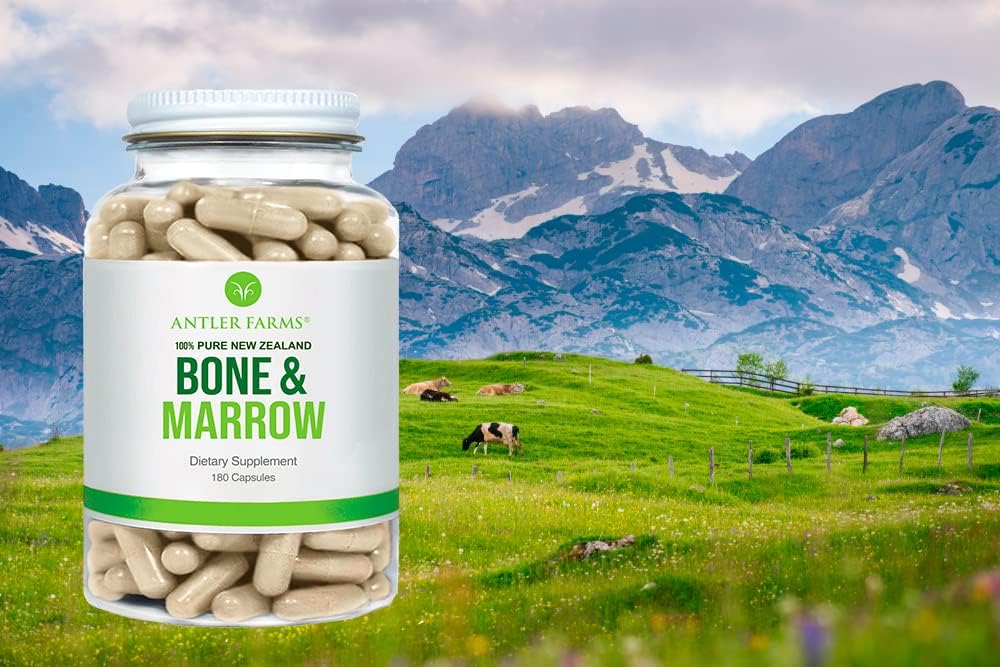 Antler Farms New Zealand Bone & Marrow - Grass Fed, 750mg, 180 Capsules - 100% Pure, Pasture Raised Whole Bone Extract, Healthy Essential Fats, Stem Cells, Collagen, Calcium, Phosphorus and Minerals