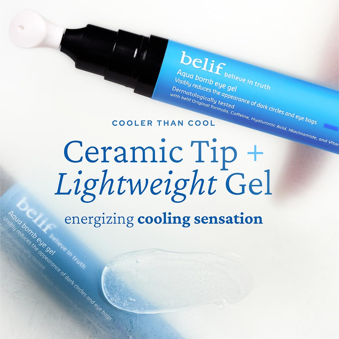 belif Aqua Bomb Cooling Eye Gel (15ml / 0.5 fl. oz.) – Hydrating Eye Treatment with Caffeine, Hyaluronic Acid & Vitamin C | Korean Skincare
