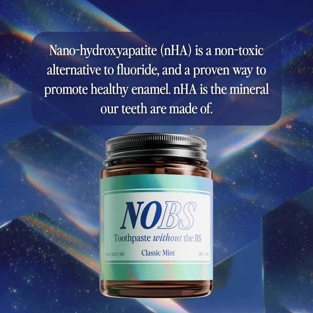NOBS (No Bad Stuff) Toothpaste Tablets - Nano Hydroxyapatite, Fluoride & Plastic Free, Eco & Travel Friendly - Remineralize with NHA (3 Month)