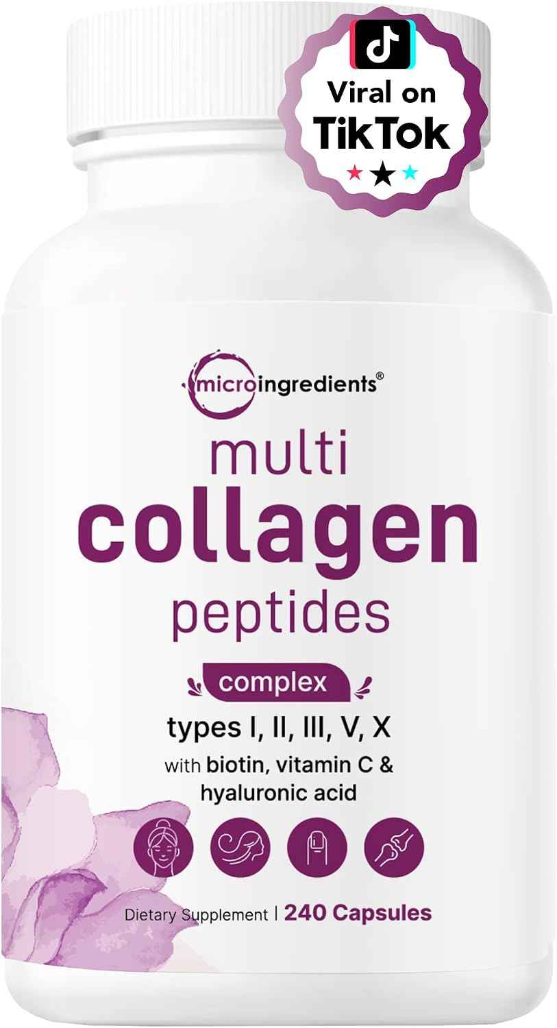 Micro Ingredients 8-in-1 Multi Collagen Pills & Mega Probiotics 200 Billion CFU Veggie Capsules - 2 Pack Bundle - Hydrolyzed Peptides + Hyaluronic Acid & Vitamin C - 40 Strains + Inulin & Bromelain