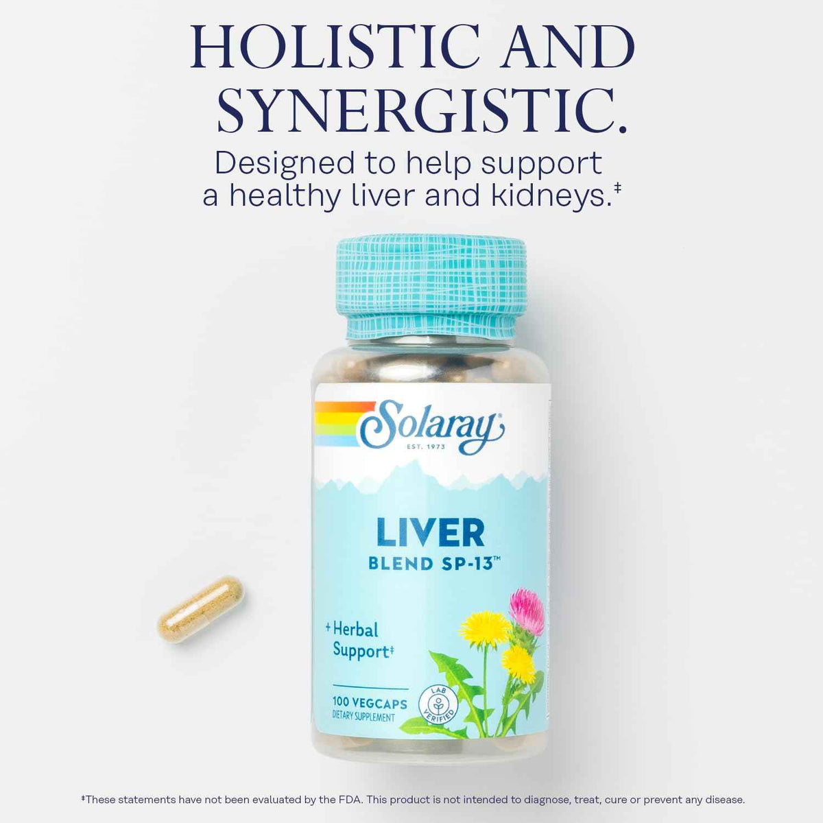 SOLARAY Liver Blend SP-13 - Traditional Herbal Support with Milk Thistle Extract, Dandelion Root, Burdock, Kelp, Peppermint and Trace Minerals - 60-Day Guarantee, 100 Servings, 100 VegCaps